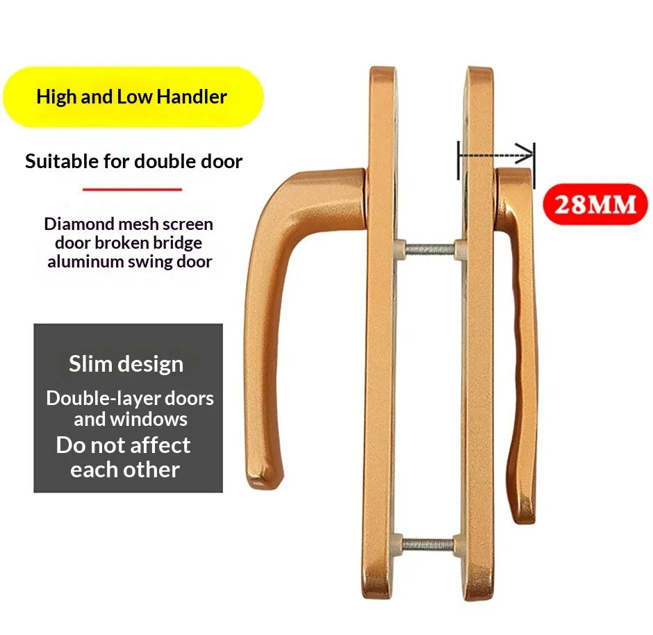 Thermal‑Break Aluminum Swing Door Ultra‑Thin Handle Lock for Aluminum Alloy Double Door Diamond‑Mesh Screen Door Hardware
