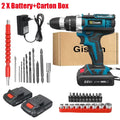 Gisam Cordless Impact Drill Electric Screwdriver Rechargeable Handheld Hammer Drill Power Tool 25+3 Torque Driver Li-ion Battery