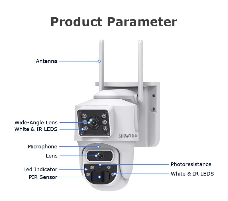 SHIWOJIA 12MP Dual Lens AI Solar Camera 4G SIM AOV Smart 24/7 Recording 360° PTZ Outdoor Security Cameras Auto Tracking UBox Pro