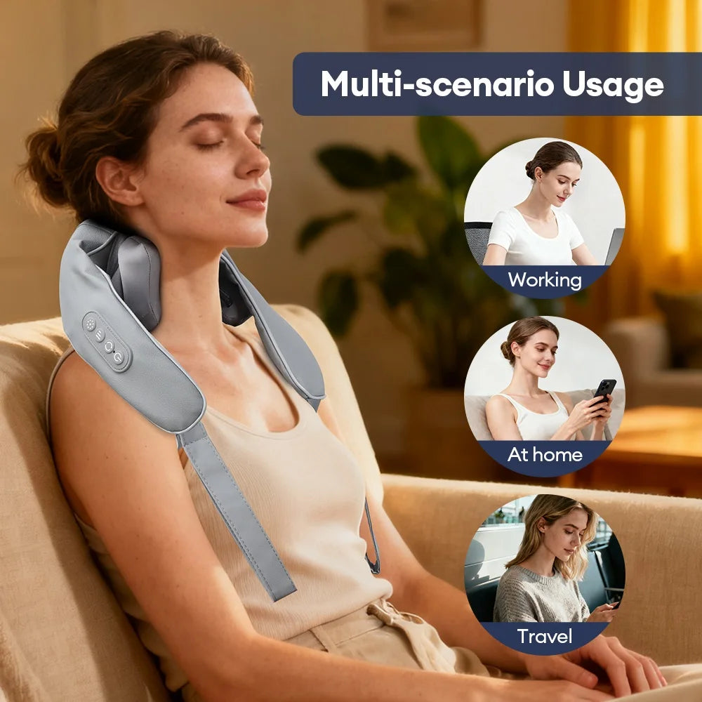 Wireless Neck and Shoulder Massager - 8-Head Deep Tissue Shiatsu Back Massage Instrument Tidesmit
