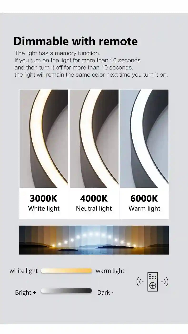 Modern 3-Ring LED Chandelier - Adjustable Dimmable Black Finish Tidesmit