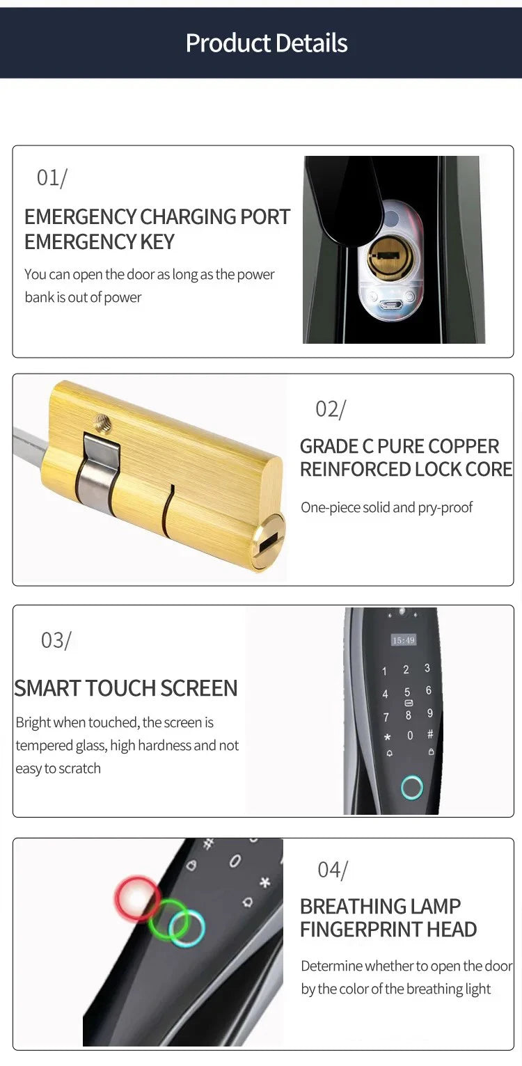 Tuya Digital Electric Fingerprint Smart Lock for Outdoor Wood Door Security Key WiFi Connectivity Waterproof 1pcs Memory Card