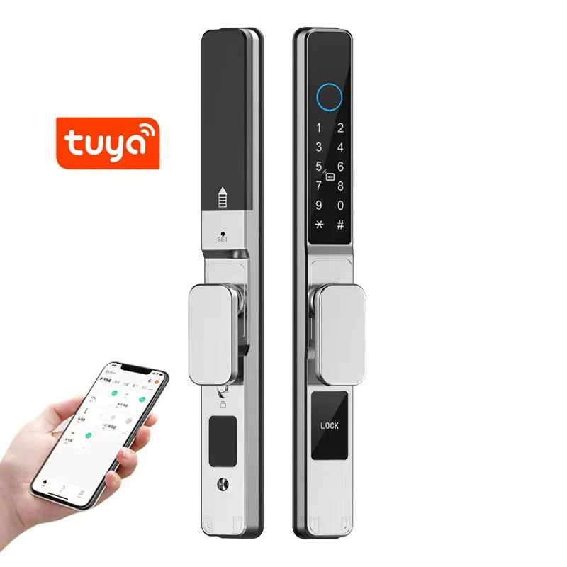 Tuya Wifi App Waterproof Smart Aluminum Door Lock Euro Double Hook Mortise Fingerprint Password Electronic Sliding Door Lock