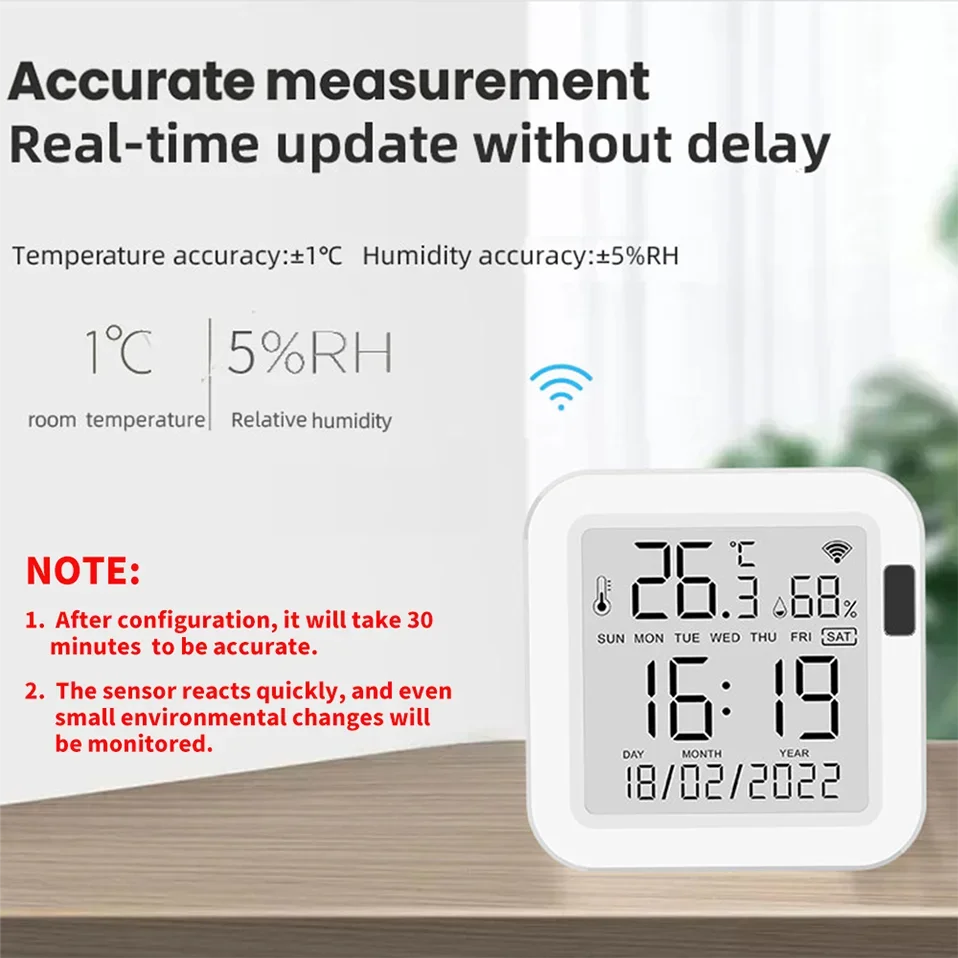 WiFi Temperature Humidity Sensor - Backlit Smart Climate Monitor Tidesmit