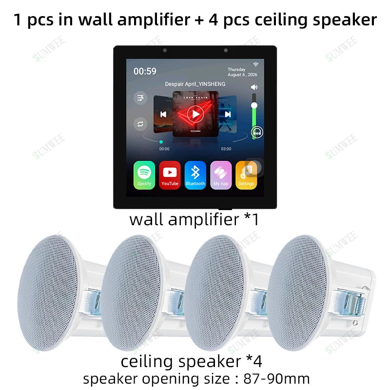 Home Smart Audio Android 11 WIFI System TUYA Control Panel Bluetooths Wall Amplifier Ceiling Speakers ALEXA Voice Music Player