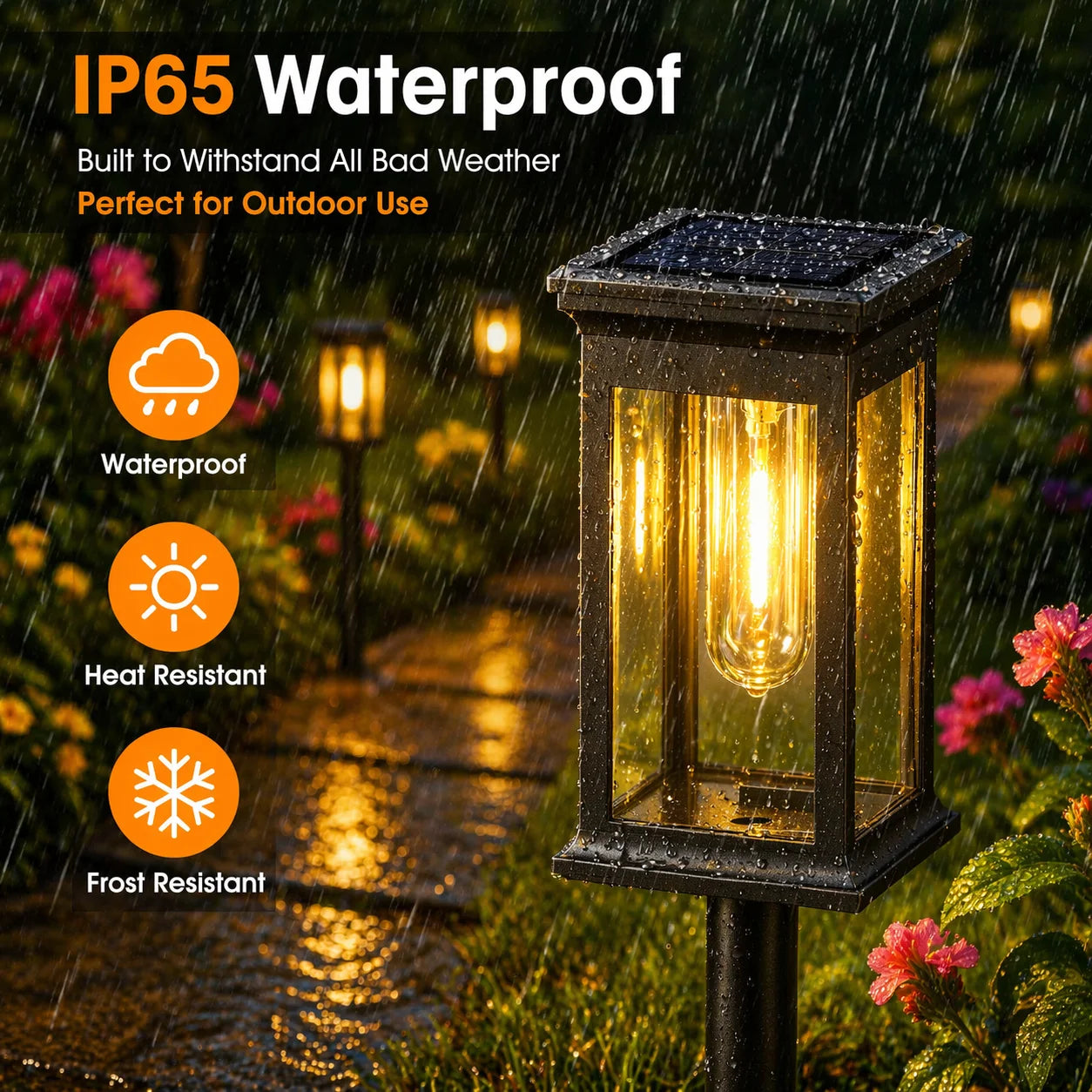 21 Inch 8 Pack Black IP65 Waterproof Solar Pathway Lights Adjustable Height Filament LED Outdoor Garden Landscape Lighting For Yard Patio Walkway Lawn Home Decor Gift Halloween Christmas