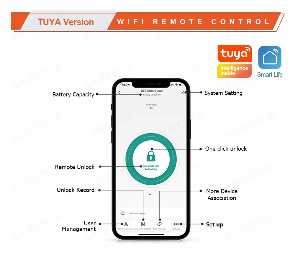 Tuya BLE WiFi Smart Door Lock Fingerprint Password RFID Card Key Unlock APP Control Electronic Deadbolt Lock for Home Office