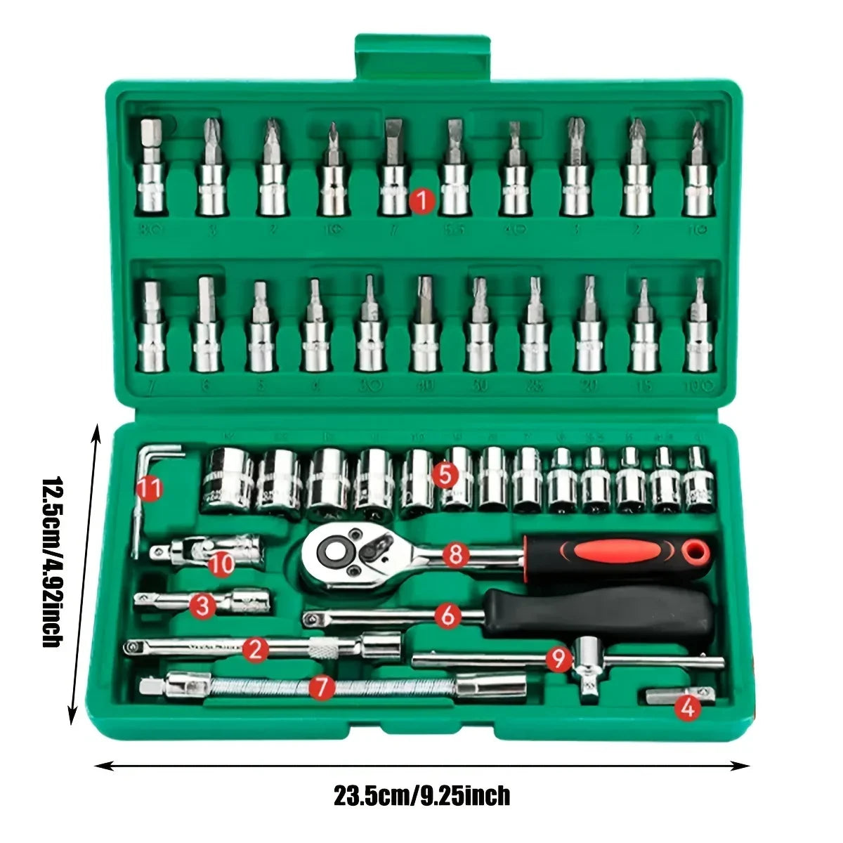 For Hous Auto Repair 46pc Drive Socket Set 1/4 inch Ratchet Wrench Set with Sockets Metric Hex Bit Socket Set Mechanic Tool Kits