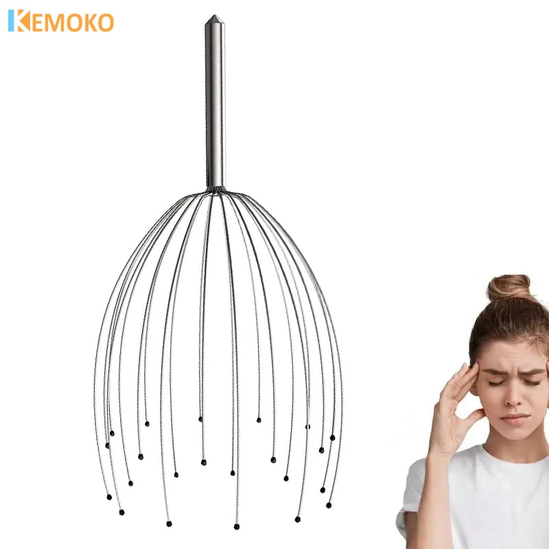 24-finger stainless steel octopus scalp massager for relaxing head scratching and stress relief.
