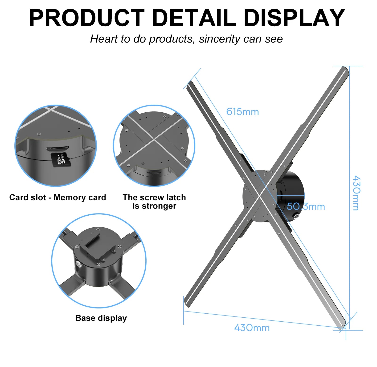 62cm Holographic Fan 722LED Sign Neon Beads 16G Memory Manual DIY Image Text LOGO Advertising Machine Holographic 3D Projector