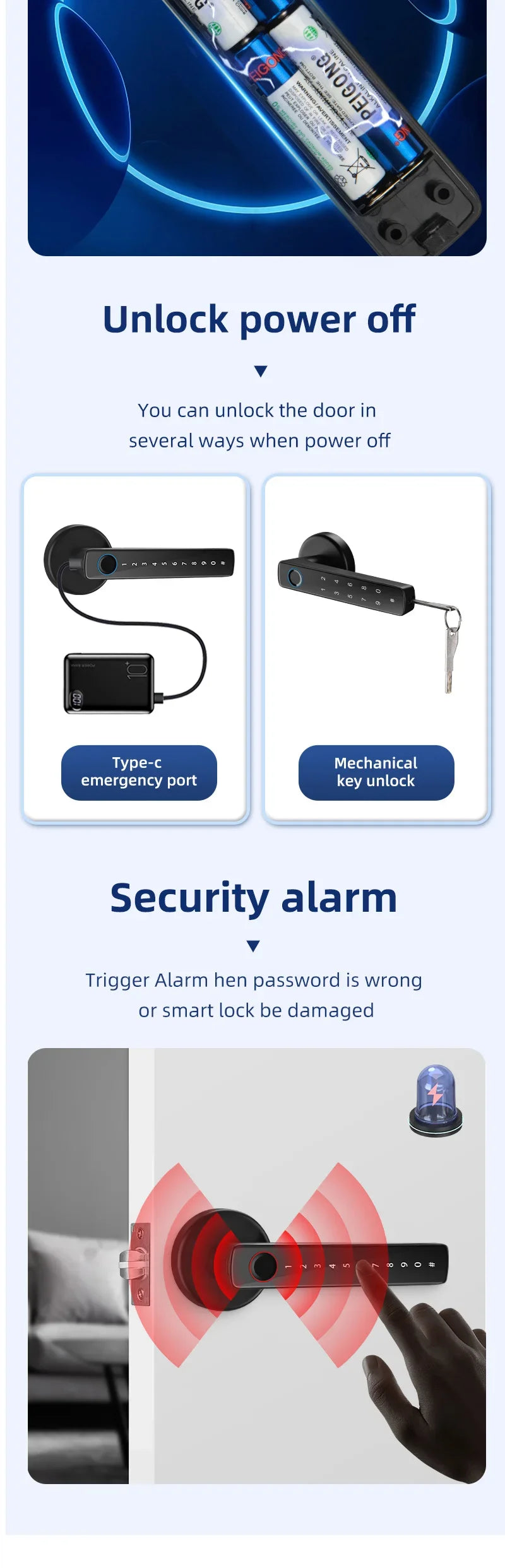 M5 Tuya BLE Fingerprint Door Lock Digital Electronic Lock with Password/Key/IC Card/ Smartlife/ Tuya APP Unlock
