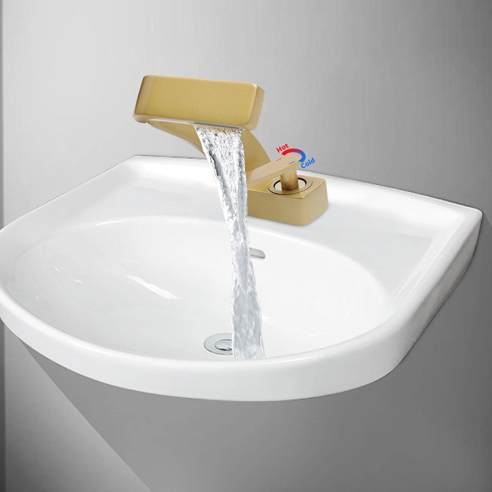 Gold Bathroom Waterfall Mixer Tap Modern Washbasin Faucet Copper Basin Tap Elegant Lift Off Type