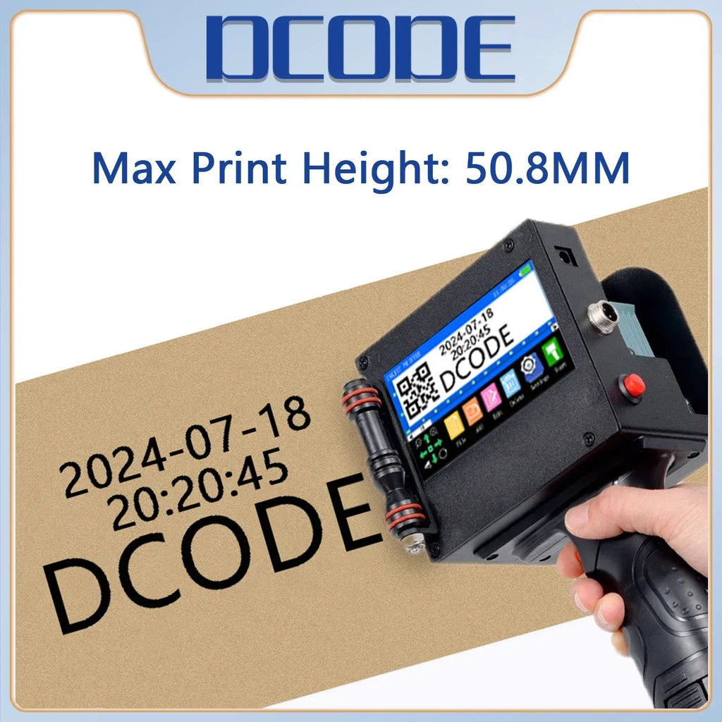Handheld thermal inkjet batch printer with display printing QR and date on cardboard