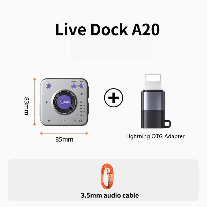 A20 Audio Interface for Live Streaming | Portable Wireless Recording Dock A20 add lightning Tidesmit