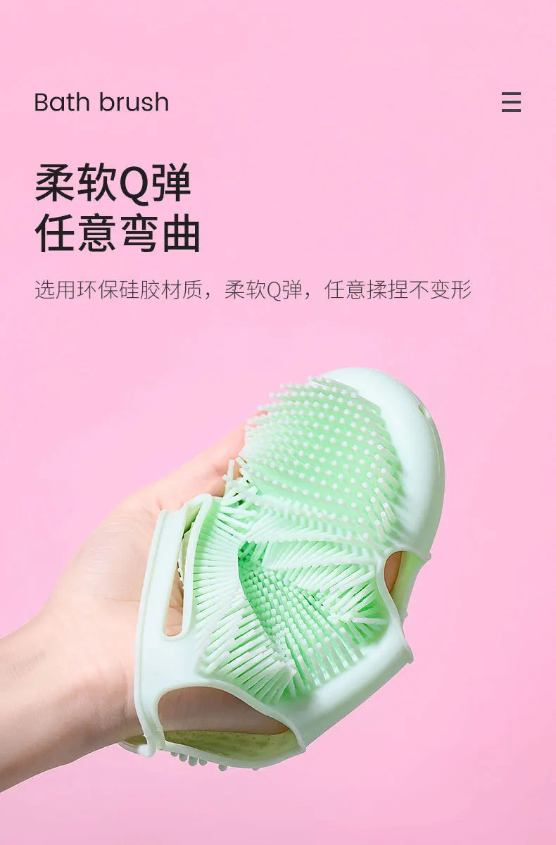 Soft mint green silicone pet bath brush glove for gentle massage and grooming during dog or cat baths.