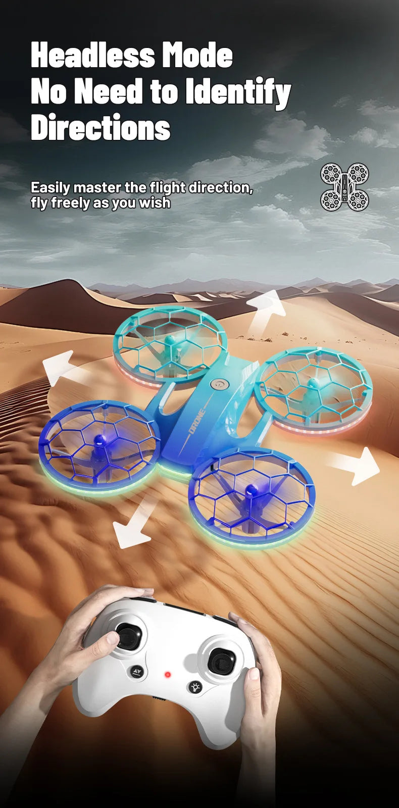 Mini RC Drone for Kids - UFO LED Beginner Drone with Obstacle Avoidance Tidesmit