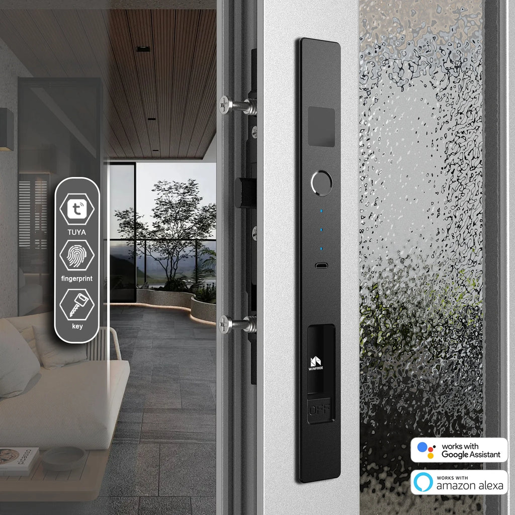 WINFREE Sliding Window Door Smart Lock Fingerprint Tuya Bluetooth Smart Window Lock  Special Aluminiun Profile Window Lock