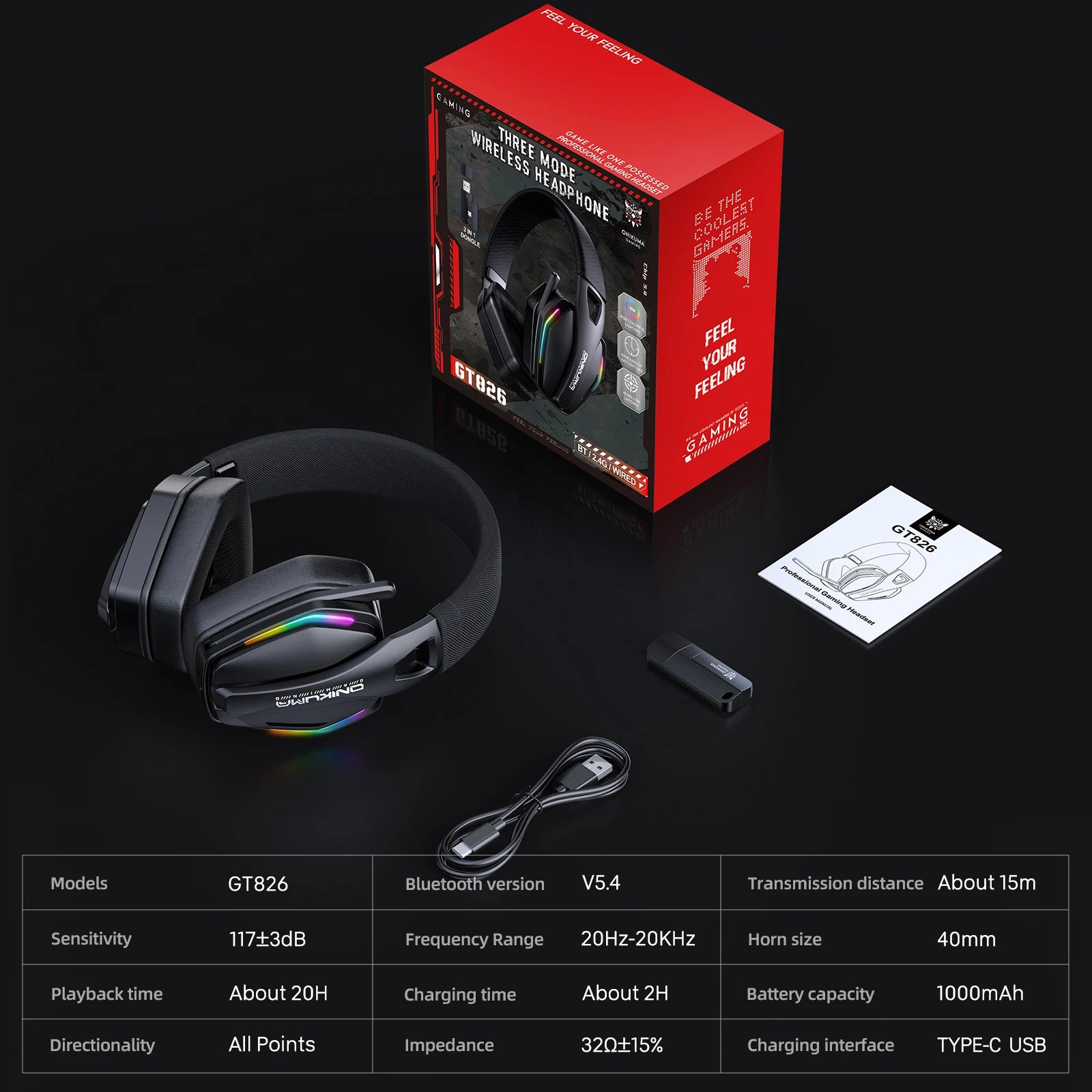 Tidesmit GT826 Wireless Over-Ear Gaming Headphones with Bluetooth 5.3 Tidesmit