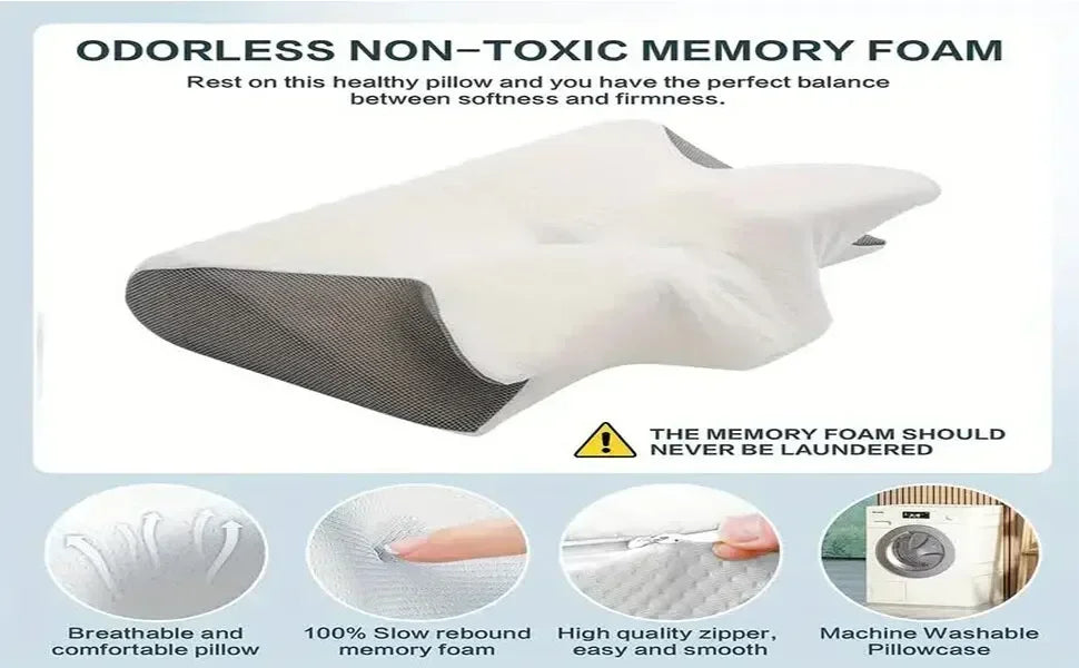 Memory Foam Butterfly Pillow | Ergonomic Cervical Support for Spine Alignment Relaxation Treatment Tidesmit
