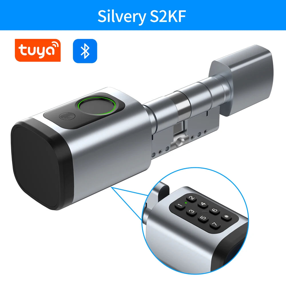Support Tuya App Intelligent Plug-in Lock IP65 Biometric Fingerprint App Control Cylindrical Bolt Alex/Google Home/Office Door