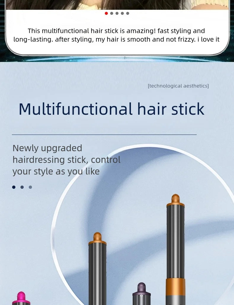 7-in-1 high-speed ionic hair dryer set with gold and grey curling attachments for smooth, frizz-free styling.