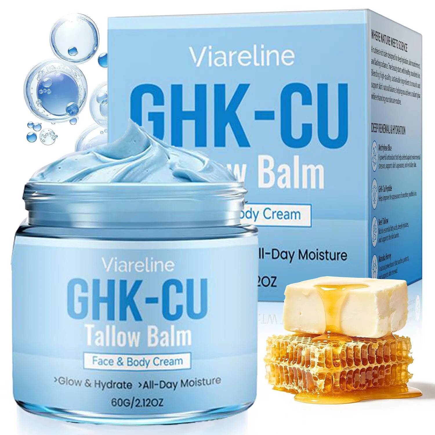 GHK-CU Copper Peptides Beef Tallow Cream Manuka Honey Blue Balm Face Body Moisturizer for Mature Dry Sensitive Skin Care