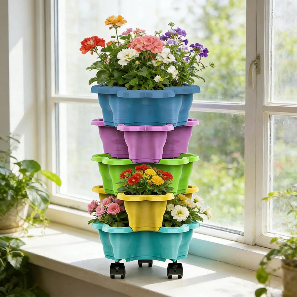 4/5 Tiers Flowerpot Vertical Tower, Stackable Flowerpot Multi-Layer Plastic Flower Pot for Garden Strawberry Tarts Potato Tarts