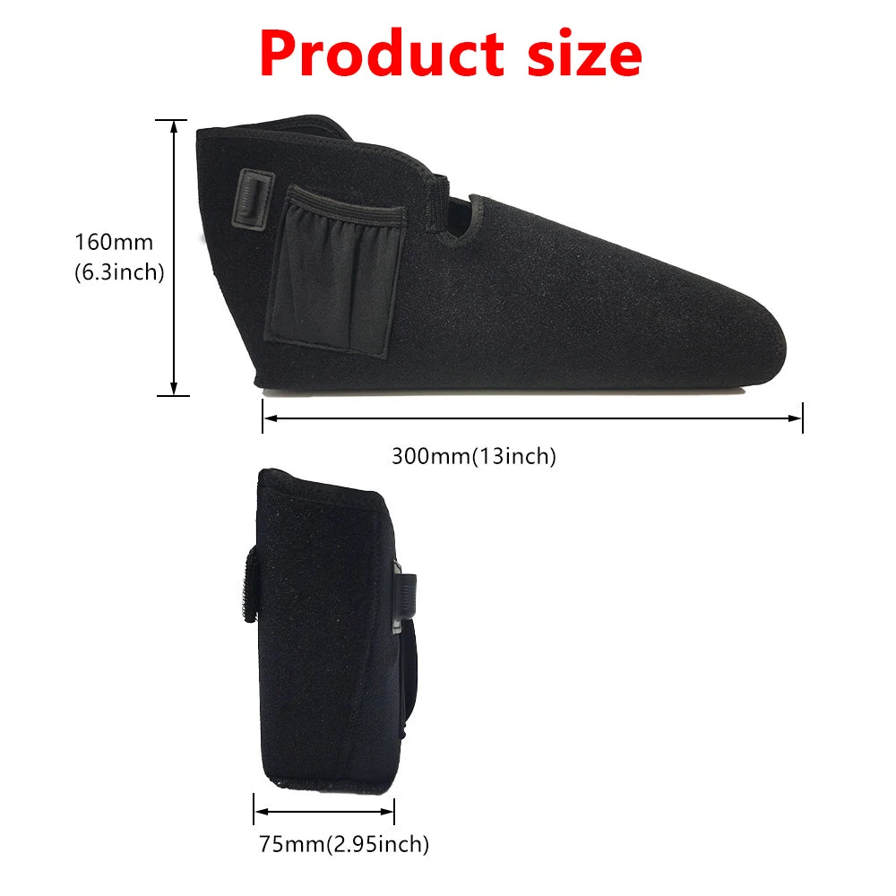 Black red light therapy shoe wrap for feet neuropathy with measurements indicating 300mm length and 160mm height.