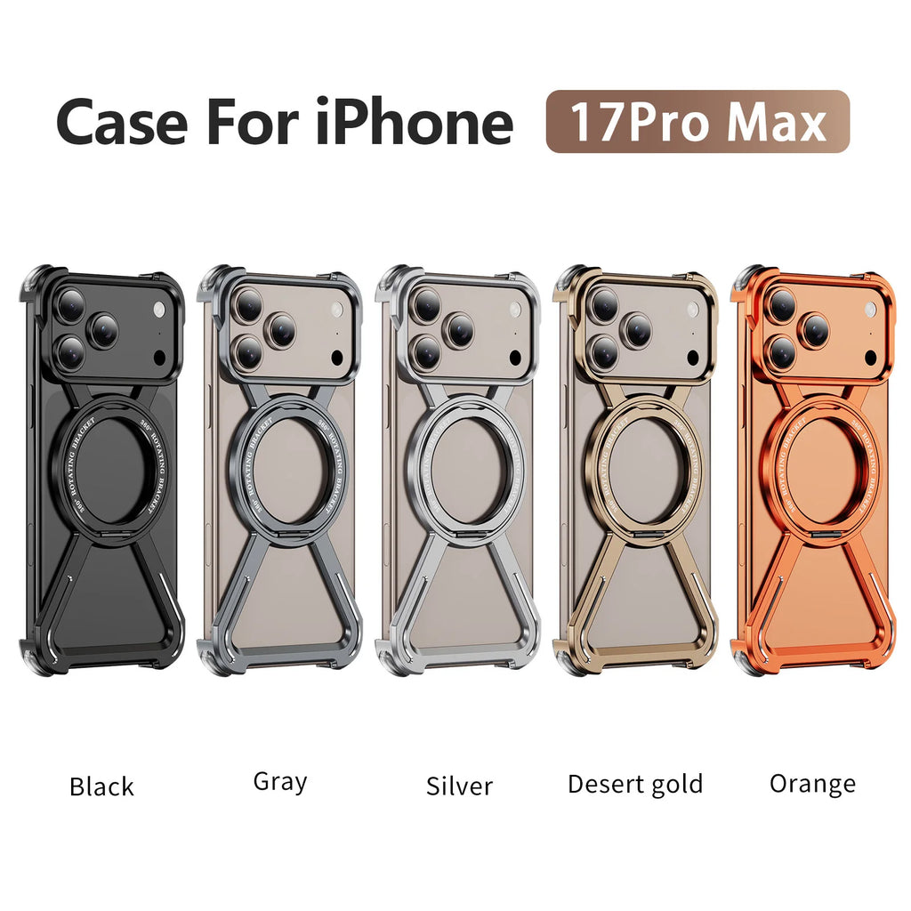 iPhone 17 Pro Max Shockproof Metal Frame Case with Integrated Rotate Stand Tidesmit