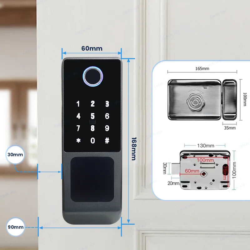 TTLock WIFI Version Double Side Fingerprint Waterproof Outdoor Gate Passcode Rfid Card Keyless Smart Door Lock