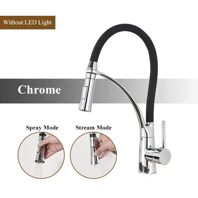 Rubber Kitchen Faucet Mixer Tap Rotation Pull Down Stream Sprayer Taps Hot Cold Water Tap with Single Handle Kitchen Tap