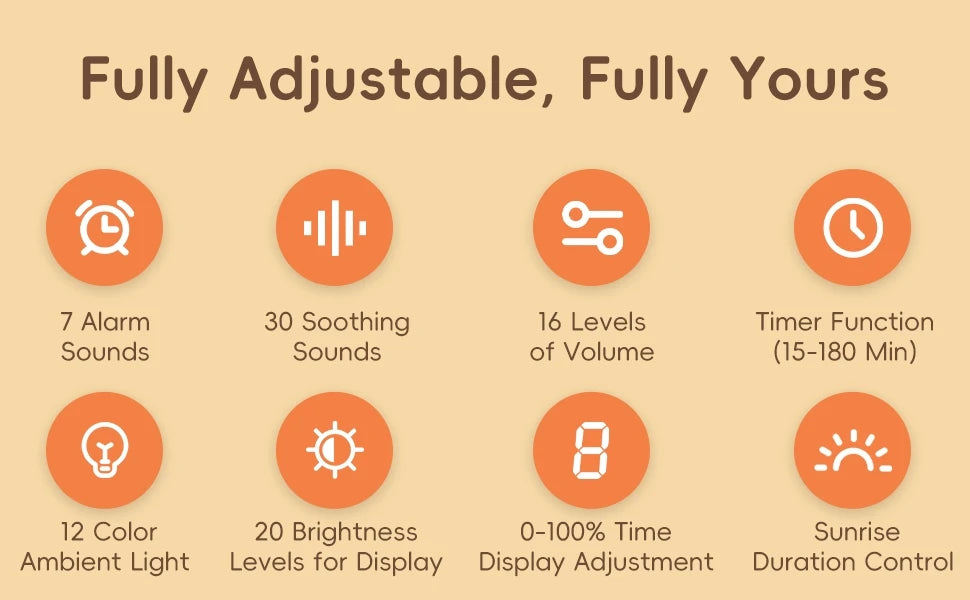 Wake Up Light Sunrise Alarm Clock White Noise Sound Machine Bluetooth Speaker Color Changing Night Lights for Bedroom Ideal Gift