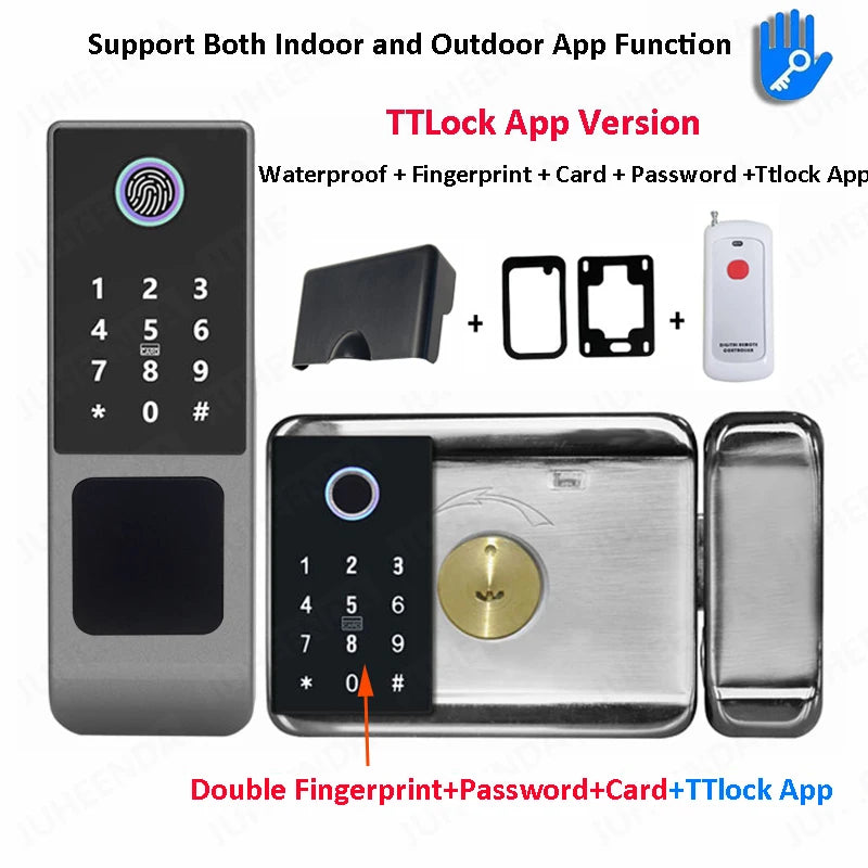 Tuya WiFi Double Side Fingerprint Door Lock IP66 Waterproof Passcode RFID Card Remote App Smart Lock For Outdoor Courtyard Gate