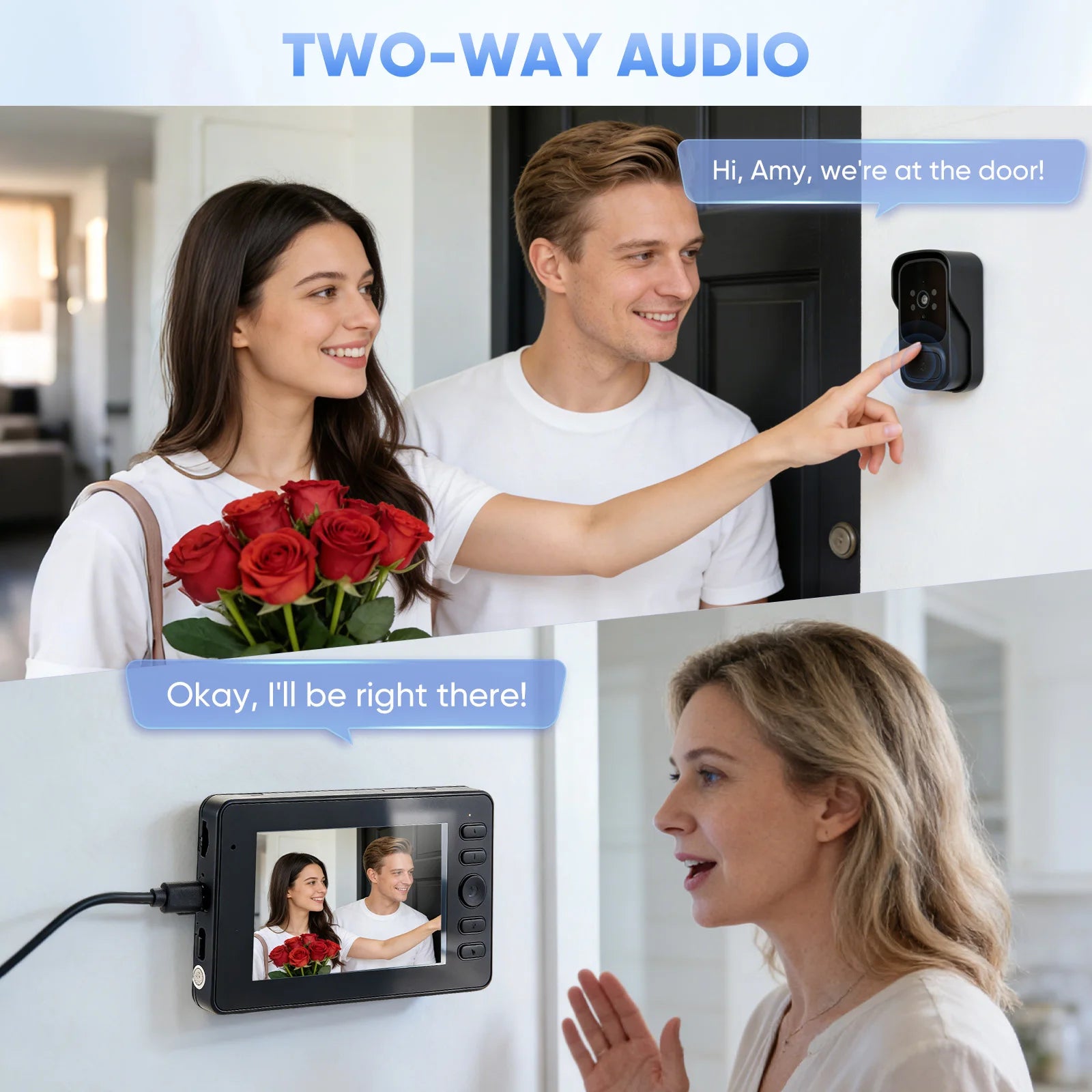 Outdoor Wireless Doorbell With Camera IP65 Waterproof 1080P HD 4.3" Screen 2.4G Video Doorbell Two-Way Audio Night Vision