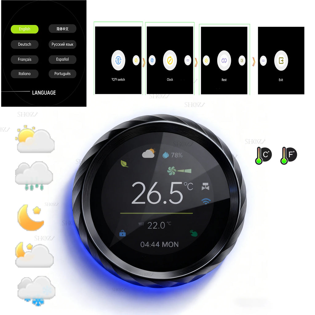 TUYA Zigbee/Wifi Knob Smart Thermostat Wireless Programmable °C/°F Heat Cool Air Conditione for Home HVAC Systems Energy Saving