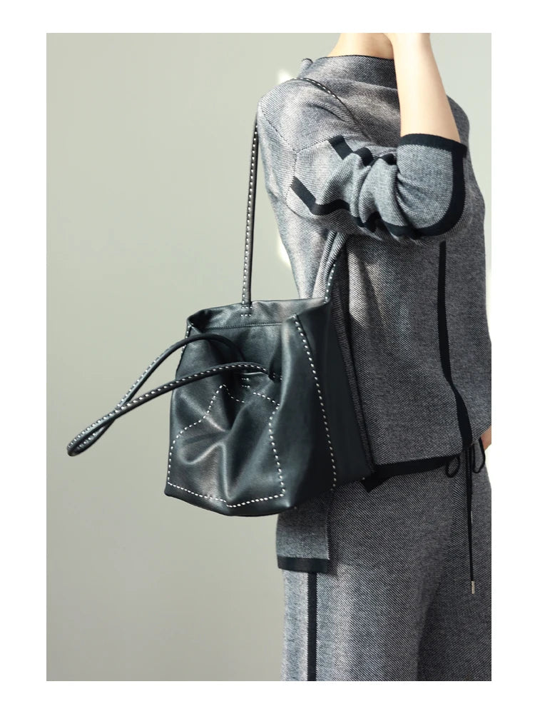 Women Large Capacity Genuine Leather Tote Soft Shoulder Bag