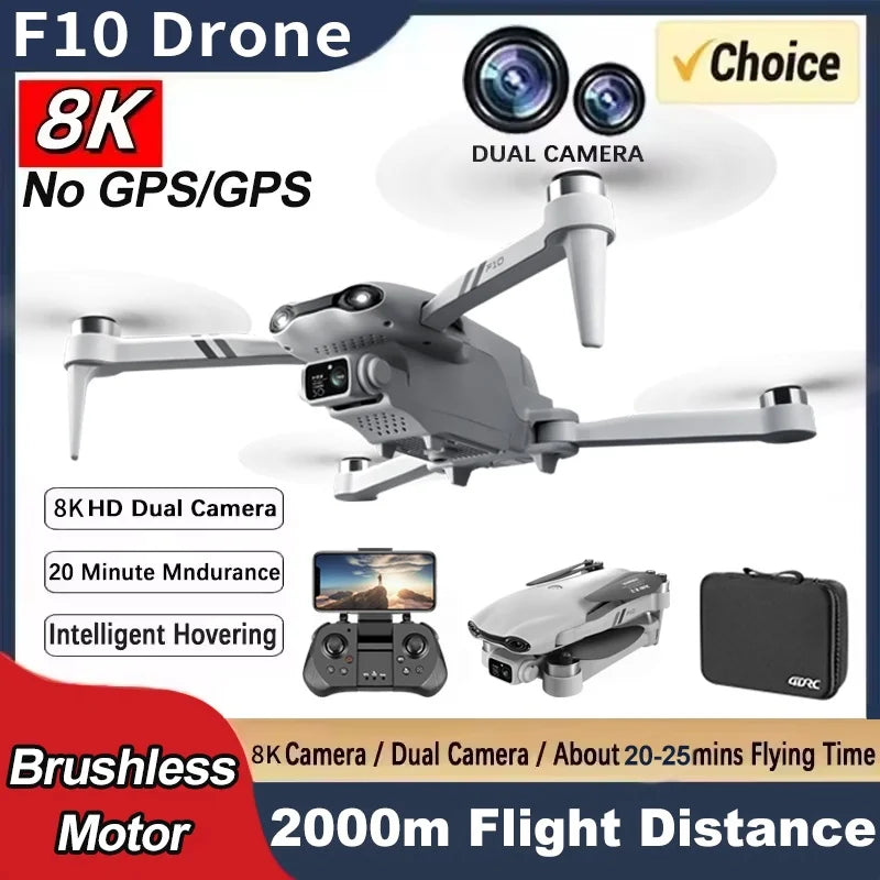 F10 GPS Camera Drone with 8K Dual Lens - Foldable Brushless Design Tidesmit