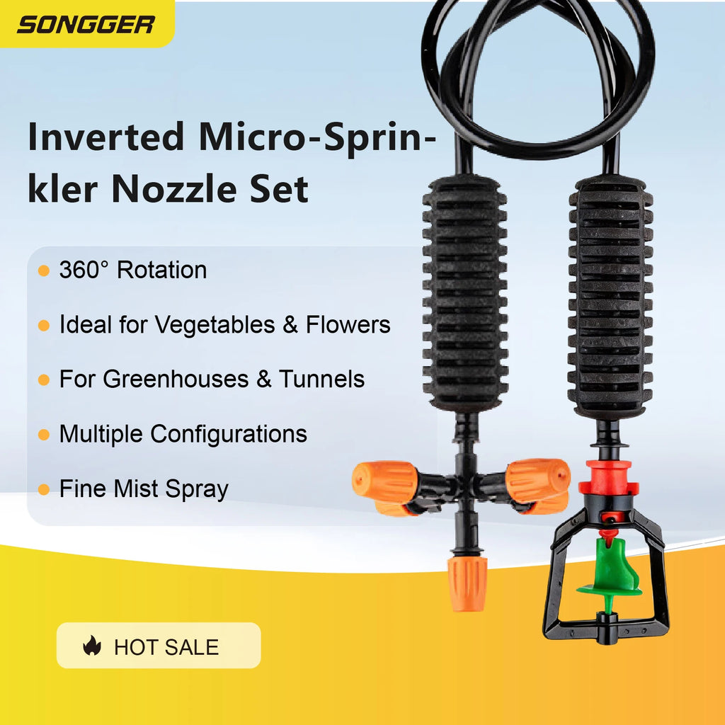 Inverted Micro Sprinkler Nozzle Set 360 Rotating Misting Spray Irrigation Sprayer Cooling Dust Garden Greenhouse