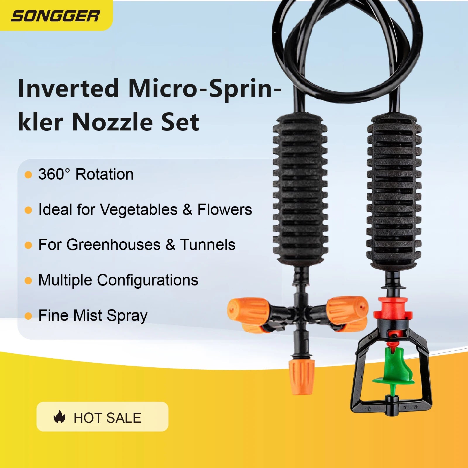 Inverted Micro Sprinkler Nozzle Set 360 Rotating Misting Spray Irrigation Sprayer Cooling Dust Garden Greenhouse