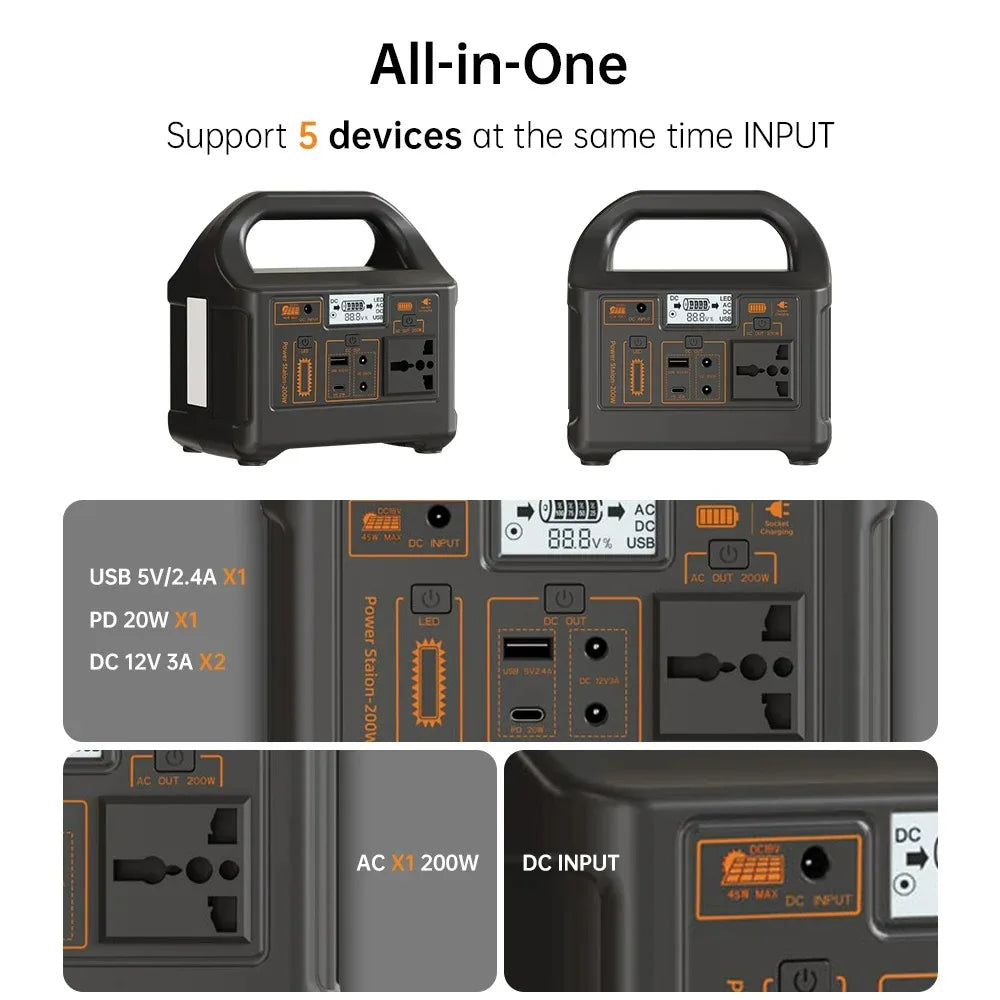 200W Portable Power Station 153.6Wh LiFePO4 Battery AC 110V/220V Solar Generator for Power Bank Camping RV Emergency