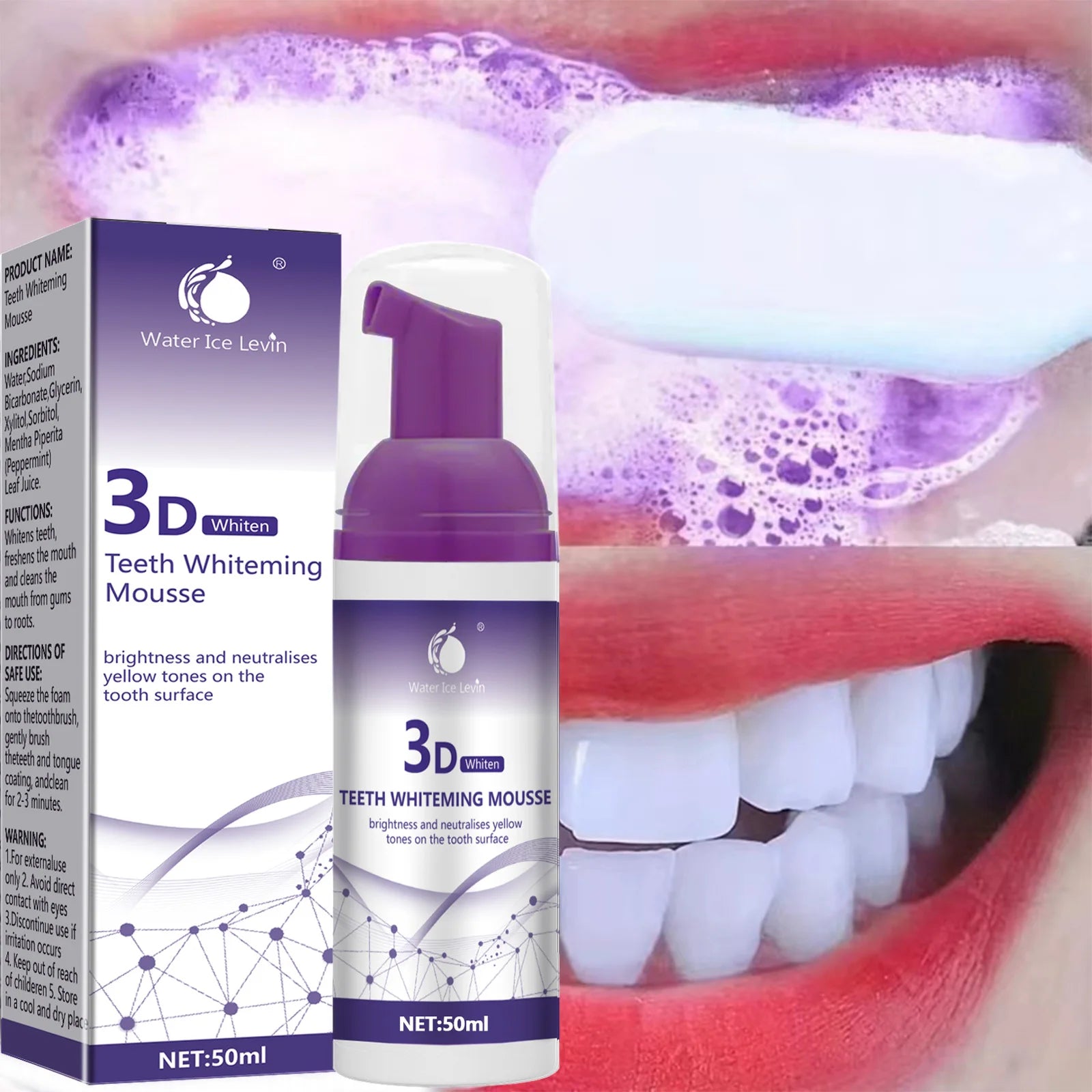 Tidesmit 50ml 3D Mousse Toothpaste for professional teeth whitening and yellow stain removal for fresh oral care.