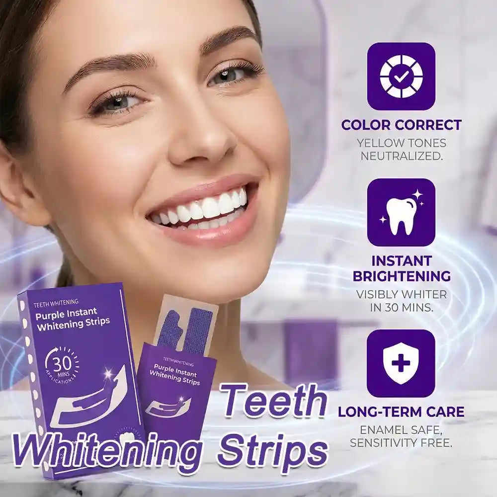 Tidesmit purple teeth whitening strips for sensitive teeth color correcting and instant enamel cleaning