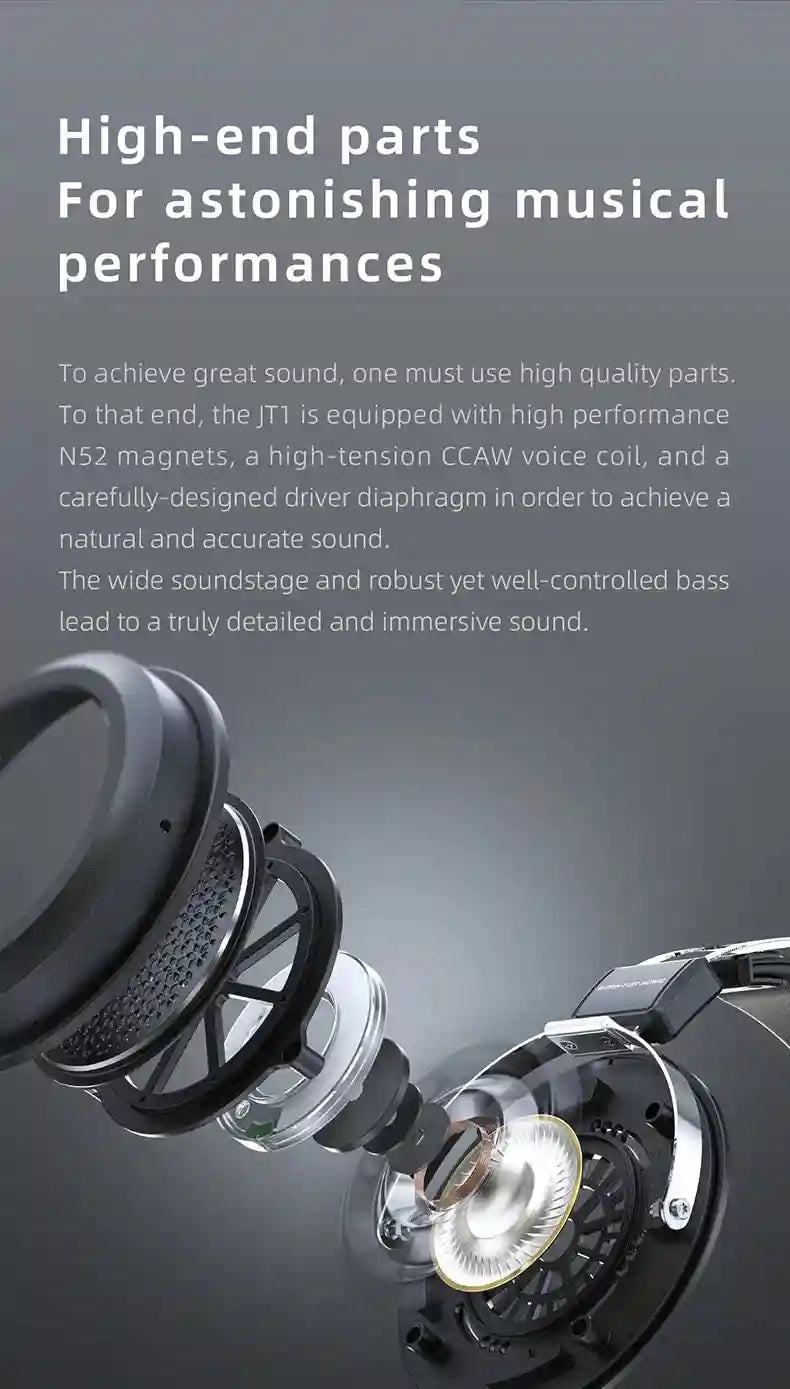 FiiO JT1 Studio Headphones - Over-Ear HiFi Monitor with Mic Tidesmit
