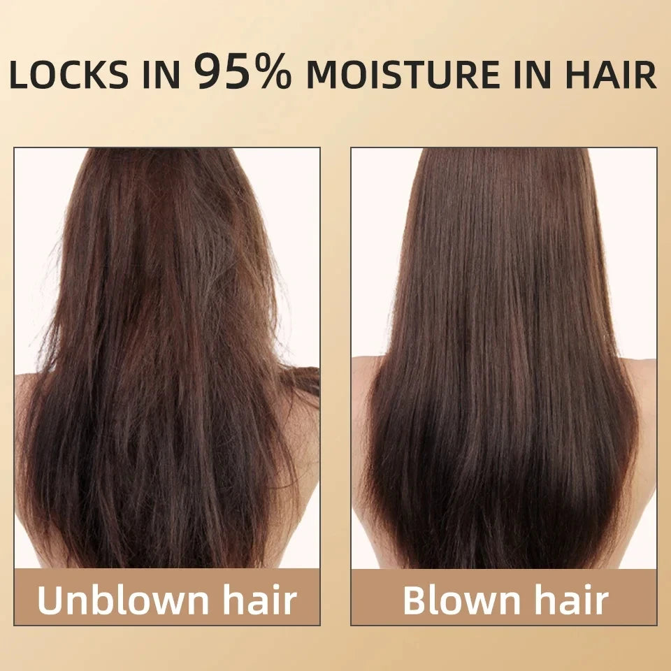 F33 high-speed hair dryer moisture comparison: before and after results showing smooth, hydrated, salon-quality hair.