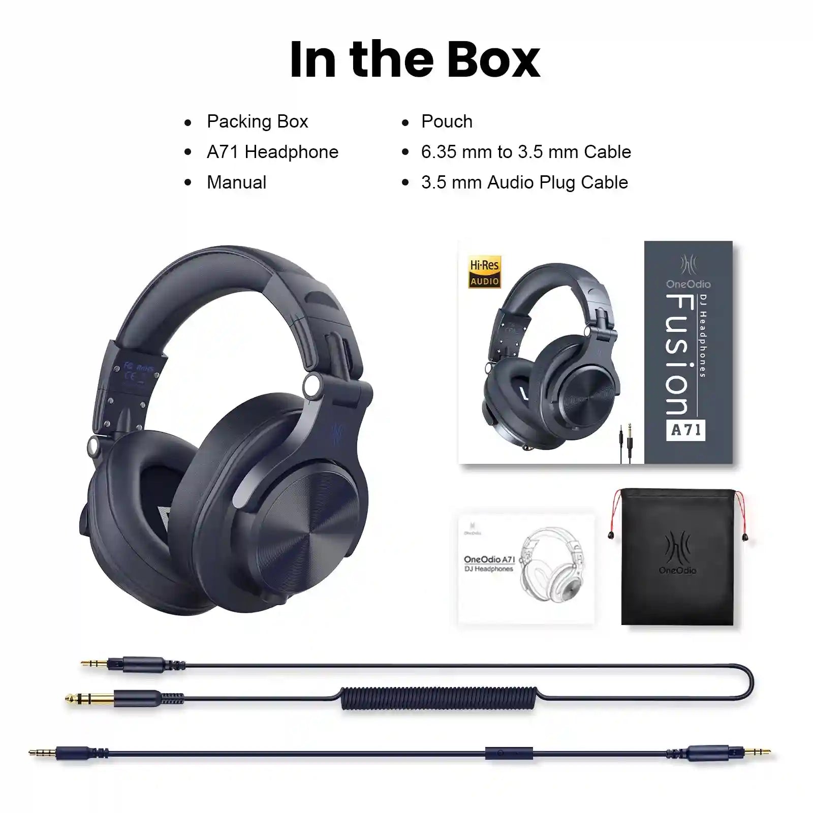 Wired Over-Ear Headphones with Mic - Studio Monitor Stereo Sound Navy-Blue Tidesmit
