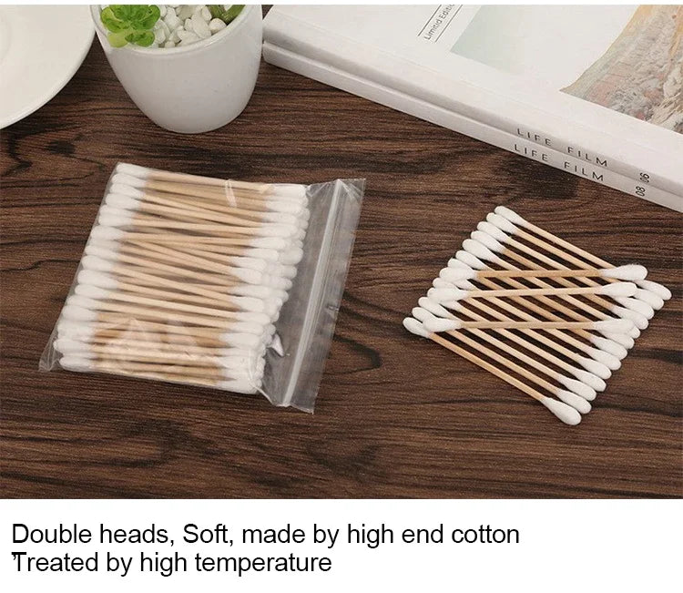 Double Head Cotton Swabs 500 Pcs for PMU Machines - Wood Sticks Permanent Makeup Machines Tidesmit