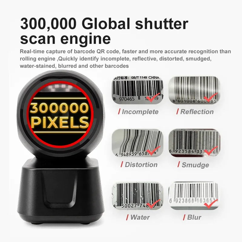 2D Barcode Scanner Image Platform Durable Desktop Scanner 1D 2D QR Code Reader USB Omnidirectional High-speed Precision Scanner