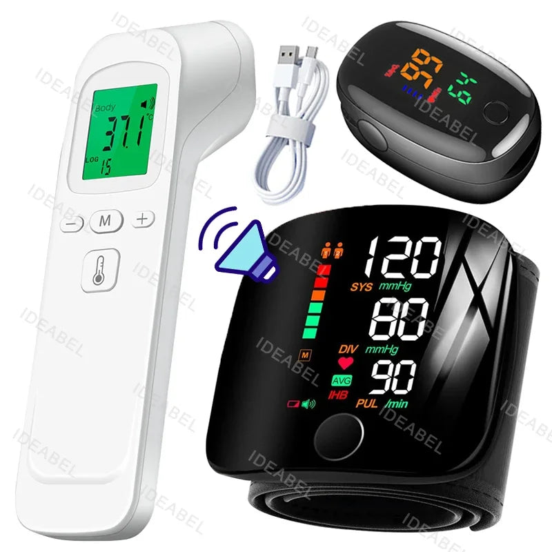 Smart LCD Rechargeable English Voice Wrist Blood Pressure Monitor Digital Automatic BP Tonometer Heart Rate Sphygmomanometer