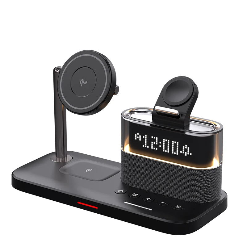 QI2 Wireless Charger Fast MagSafe Alarm Clock For Apple Air Pods iWatch iPhone Phone Holder sound RGB Night Light Bedroom Office