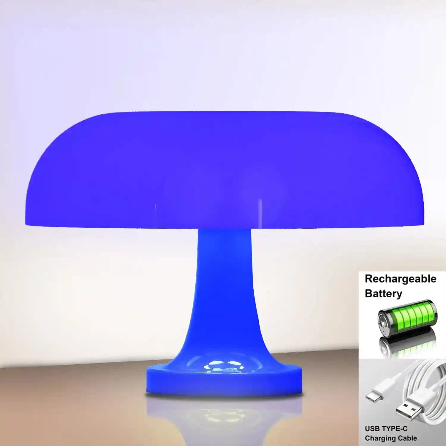 Mushroom Table Lamp - Bauhaus Bedside LED Light, 25cm Adjustable Desk Lamp blue charging 28cm Tidesmit